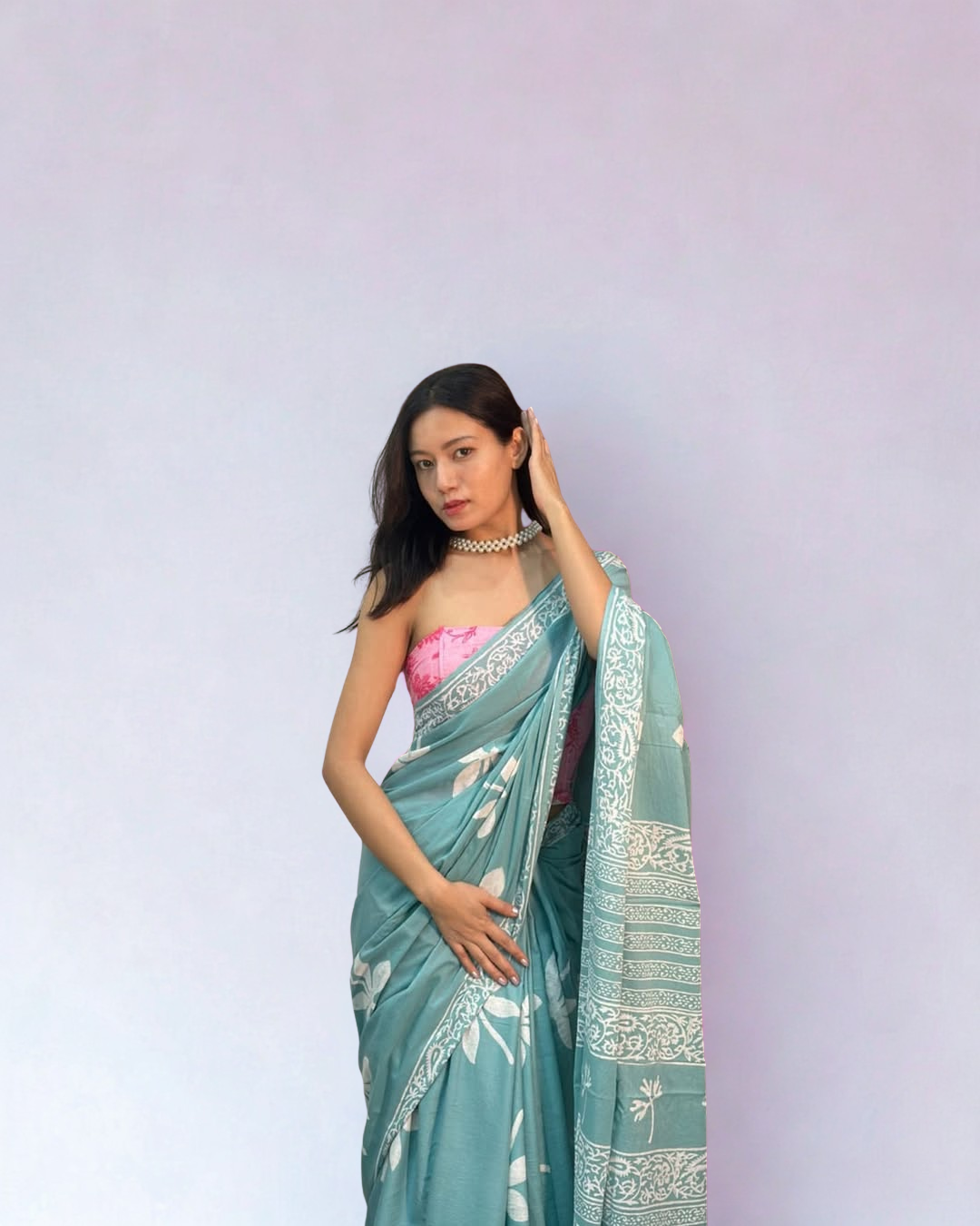 CLOVIRA Pure Soft Mul Cotton Silk Ready-to-Wear Saree with Pocket