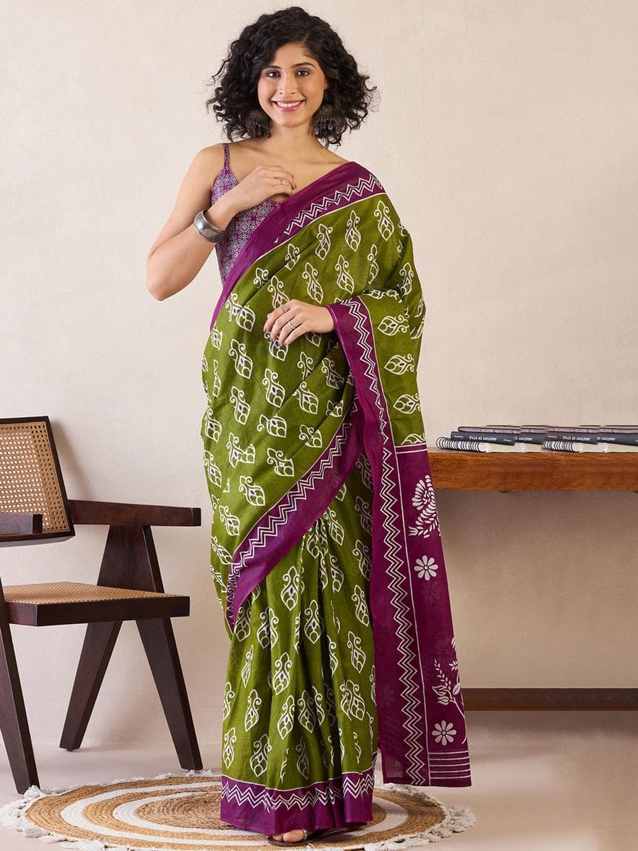 CLOVIRA Pure Soft Mul Cotton Silk Ready-to-Wear Saree with Pocket