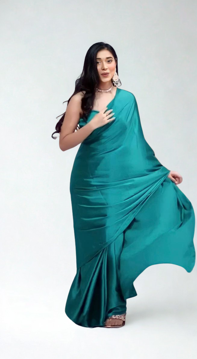 CLOVIRA Pure Satin Silk Ready-to-Wear Saree