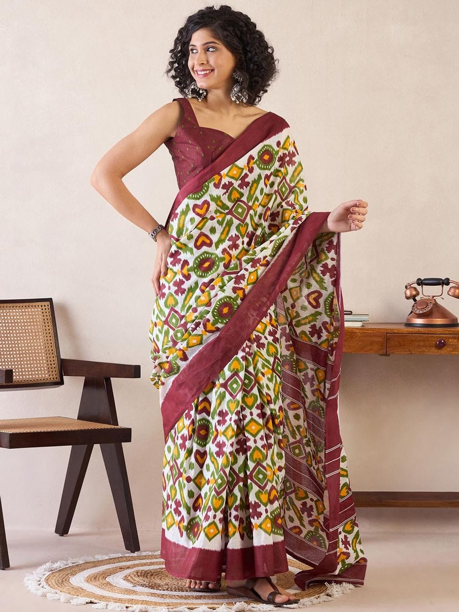 CLOVIRA Pure Soft Mul Cotton Silk Ready-to-Wear Saree with Pocket