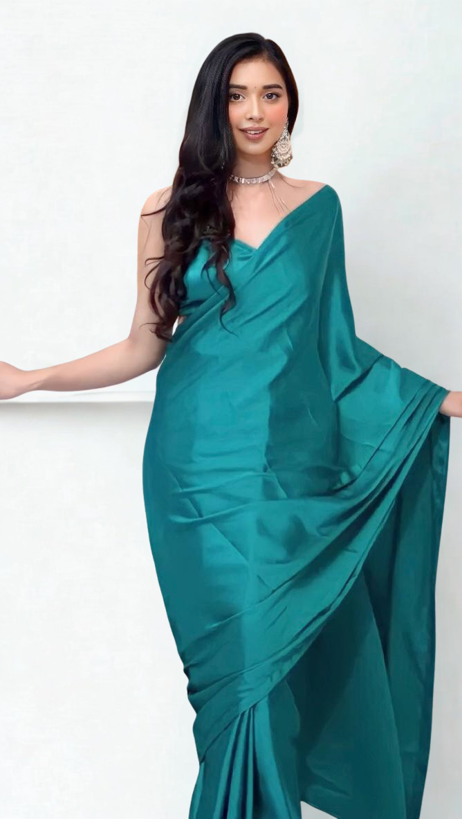 CLOVIRA Pure Satin Silk Ready-to-Wear Saree