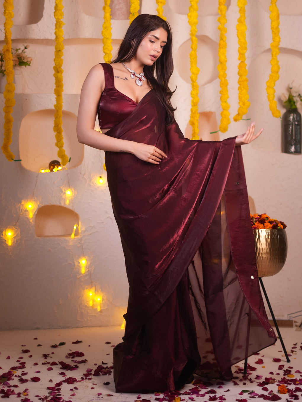 CLOVIRA Fancy Silk Saree with Stitched Blouse | Elegant Designer Party Wear Collection