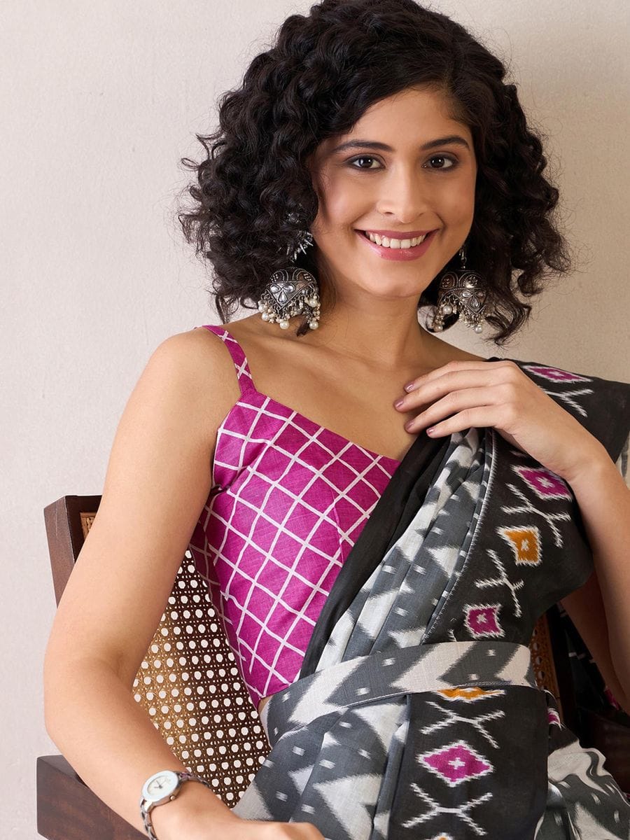 CLOVIRA Pure Soft Mul Cotton Silk Ready-to-Wear Saree with Pocket