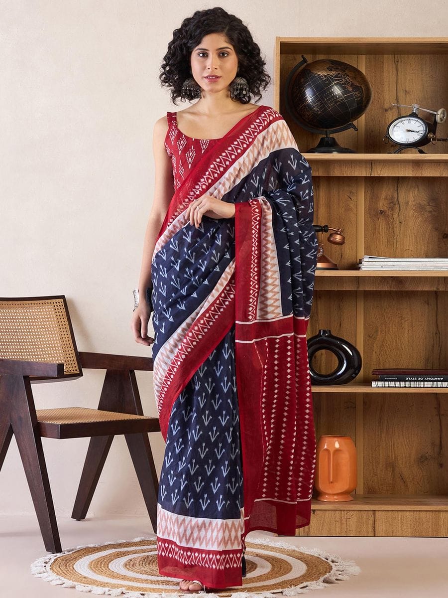 CLOVIRA Pure Soft Mul Cotton Silk Ready-to-Wear Saree with Pocket