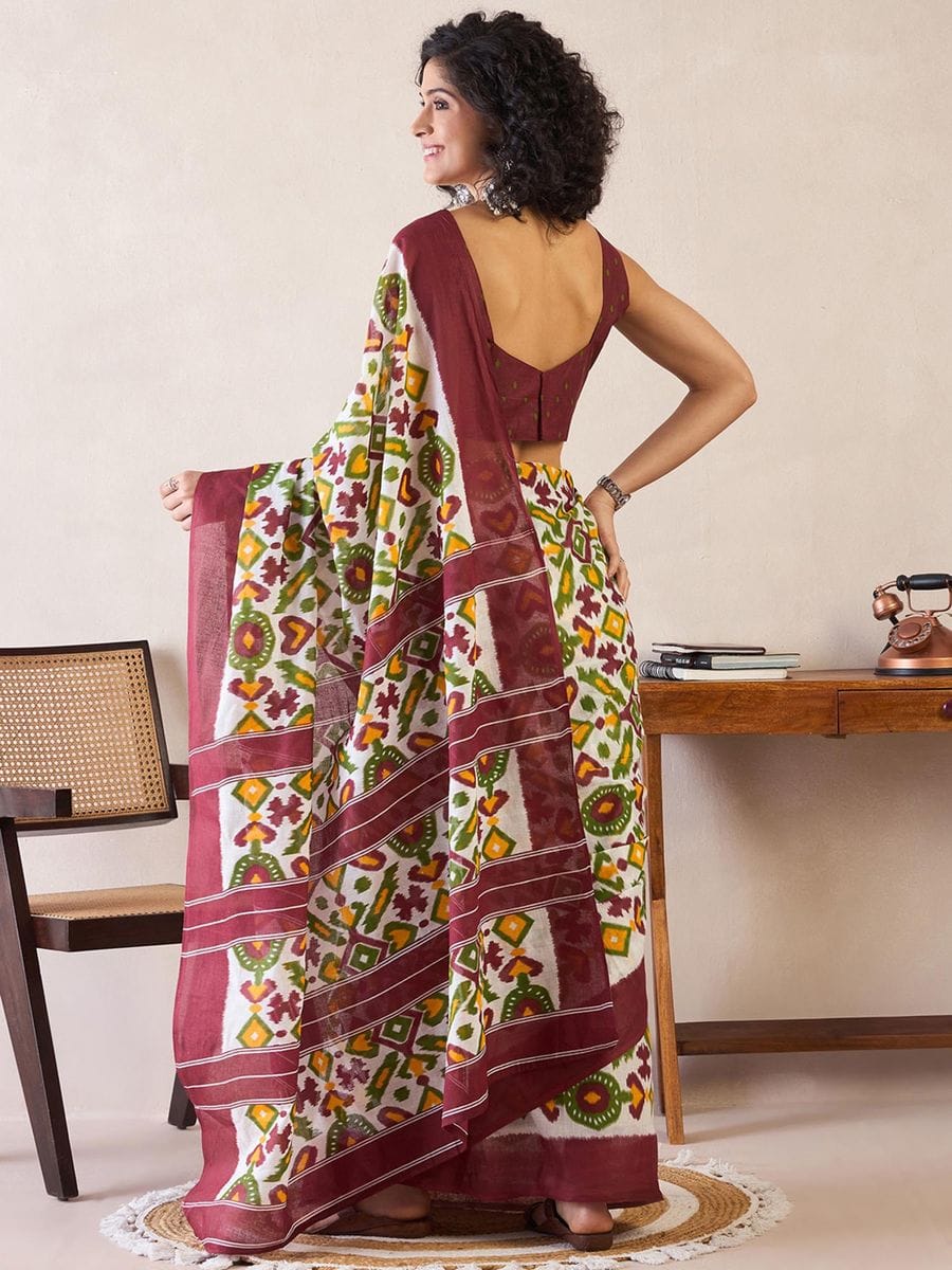 CLOVIRA Pure Soft Mul Cotton Silk Ready-to-Wear Saree with Pocket