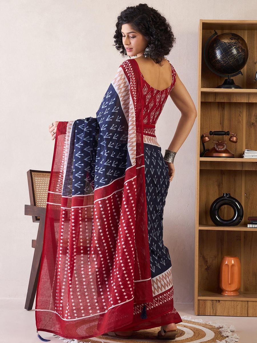 CLOVIRA Pure Soft Mul Cotton Silk Ready-to-Wear Saree with Pocket