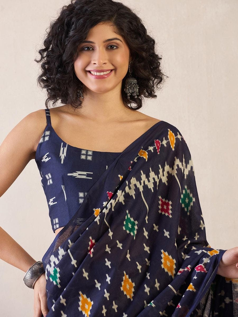 CLOVIRA Pure Soft Mul Cotton Silk Ready-to-Wear Saree with Pocket