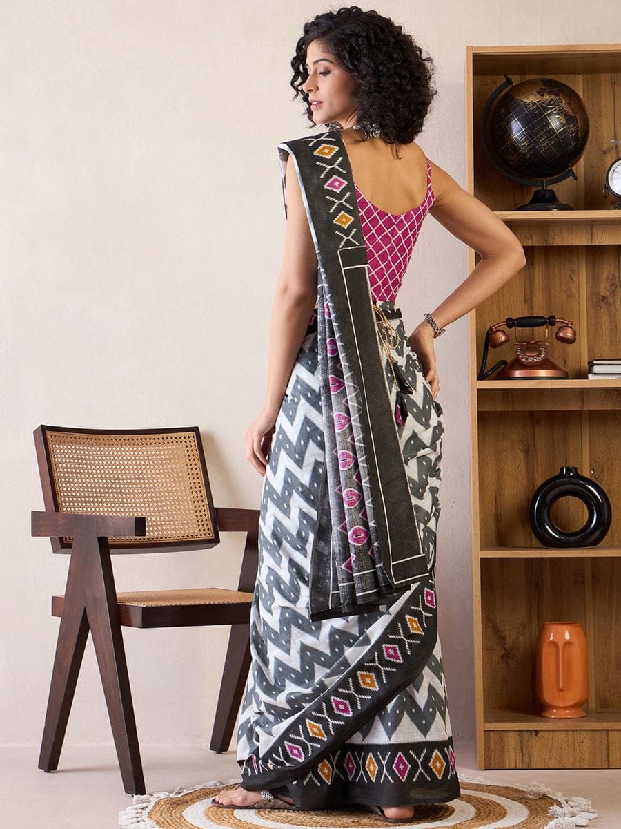 CLOVIRA Pure Soft Mul Cotton Silk Ready-to-Wear Saree with Pocket