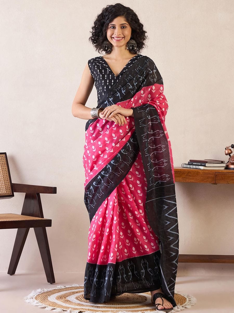 CLOVIRA Pure Soft Mul Cotton Silk Ready-to-Wear Saree with Pocket