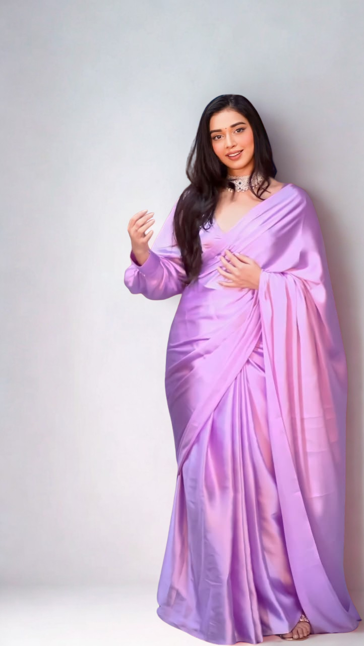 CLOVIRA Pure Satin Silk Ready-to-Wear Saree