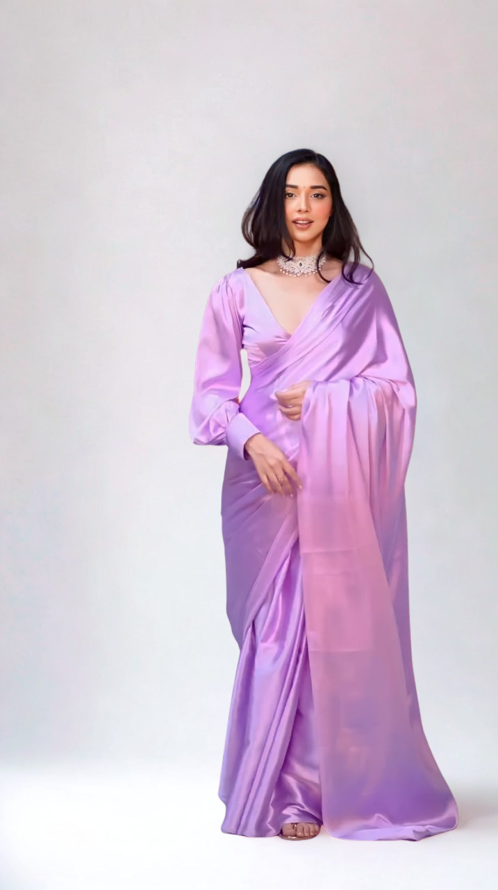 CLOVIRA Pure Satin Silk Ready-to-Wear Saree