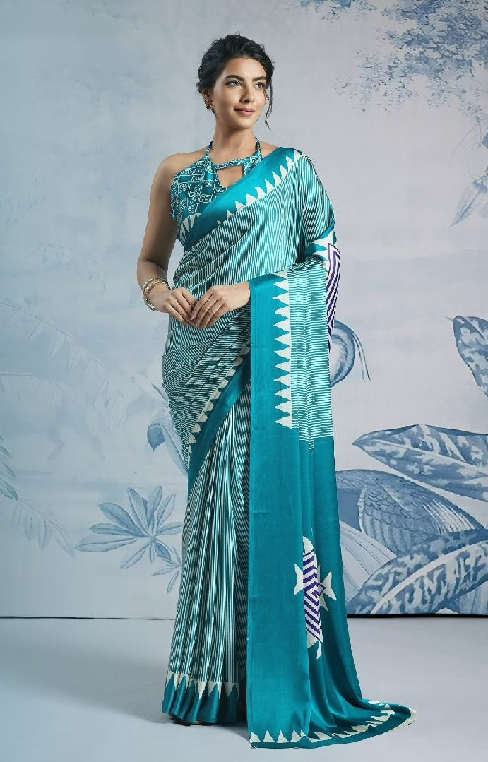 CLOVIRA Pure Soft Crepe Silk Ready-to-Wear Saree