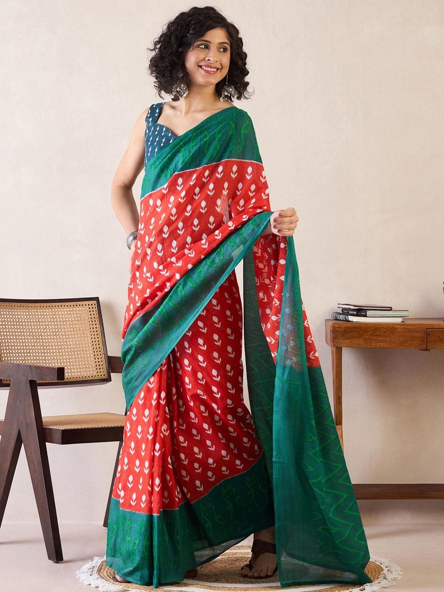 CLOVIRA Pure Soft Mul Cotton Silk Ready-to-Wear Saree with Pocket