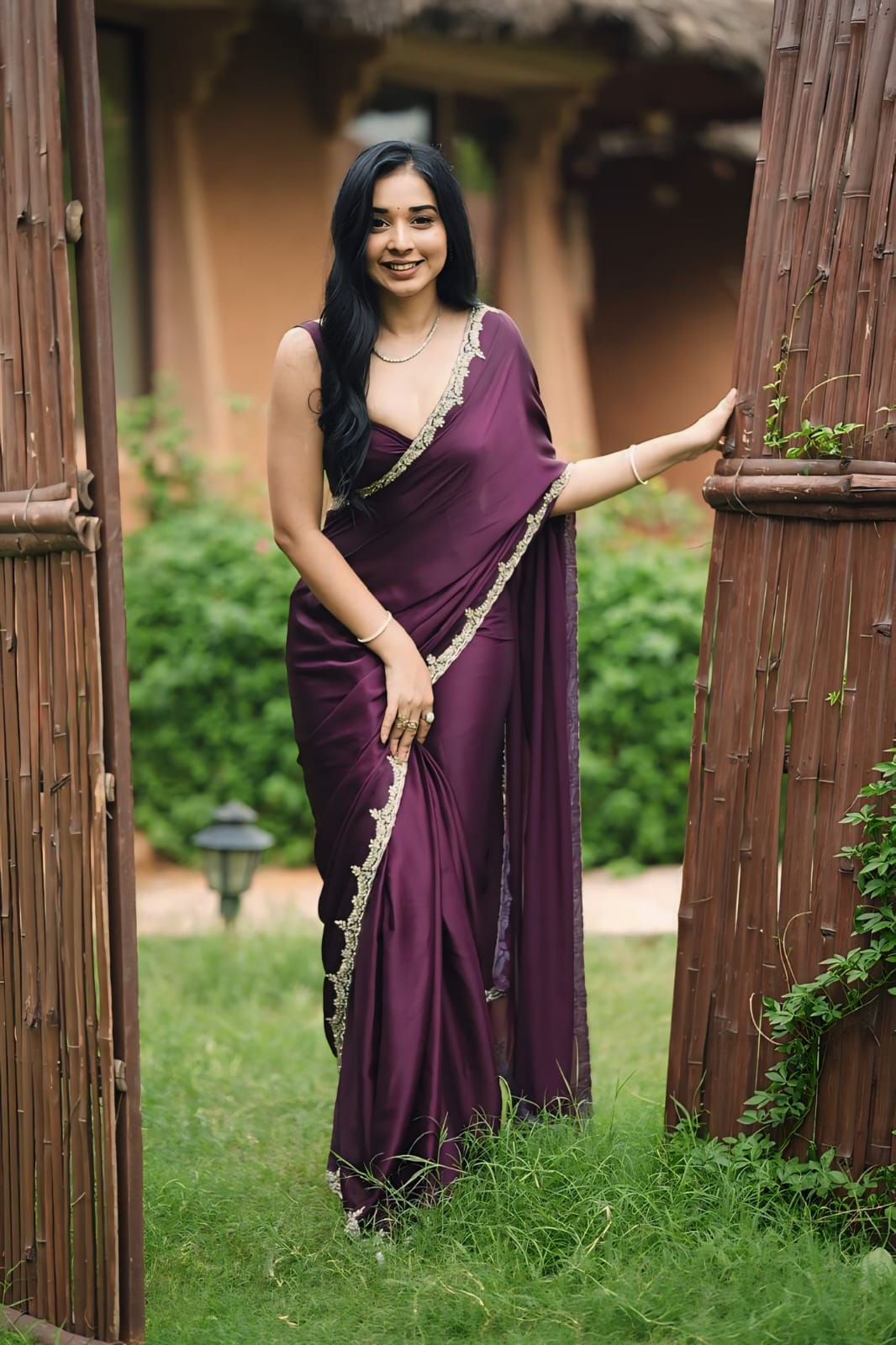CLOVIRA 1-Minute Ready-to-Wear Rangoli Silk Saree with Handwork Border & Stitched Blouse | Effortless Luxury Collection