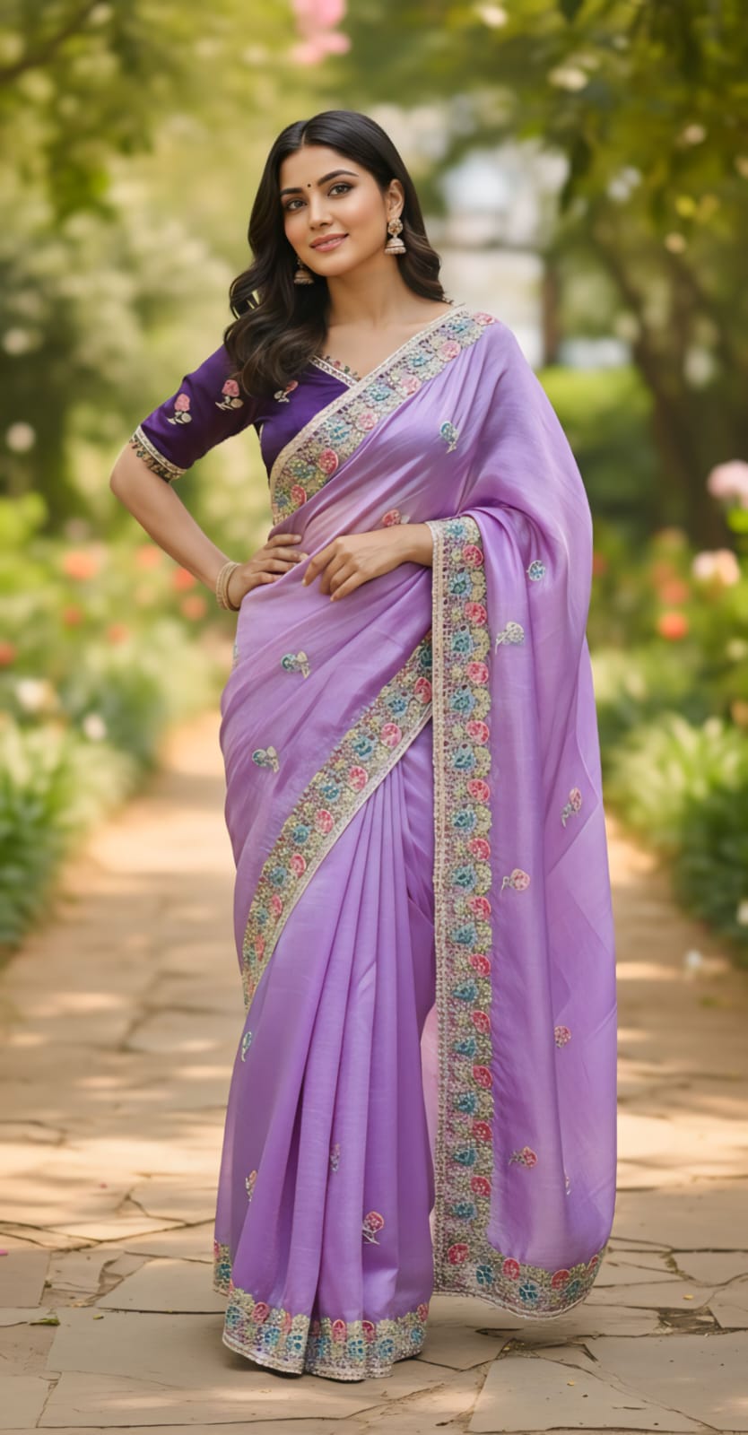 Premium Designer Soft Gold Crush Silk Saree | Multicolor Embroidery Cutwork Border with Stitched Blouse