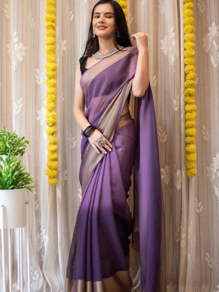 Magnificat 1-Minute Ready-To-Wear Chiffon Saree | Printed Design with Blouse Piece