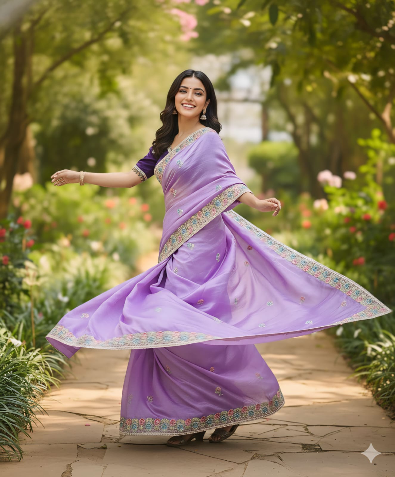 Premium Designer Soft Gold Crush Silk Saree | Multicolor Embroidery Cutwork Border with Stitched Blouse