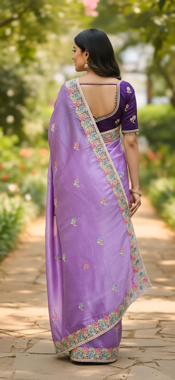 Premium Designer Soft Gold Crush Silk Saree | Multicolor Embroidery Cutwork Border with Stitched Blouse