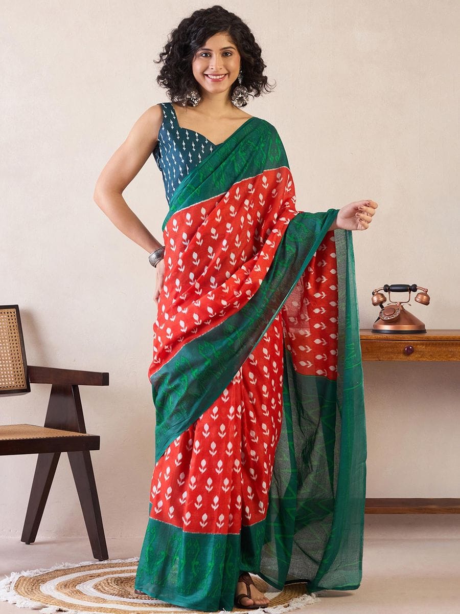 CLOVIRA Pure Soft Mul Cotton Silk Ready-to-Wear Saree with Pocket