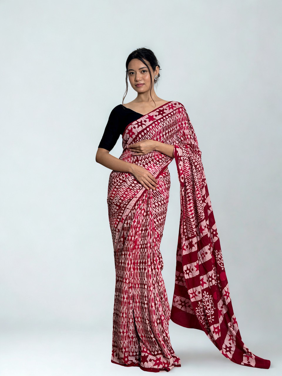 CLOVIRA Pure Soft Mul Cotton Silk Ready-to-Wear Saree with Pocket