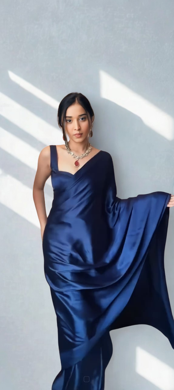 CLOVIRA Pure Satin Silk Ready-to-Wear Saree