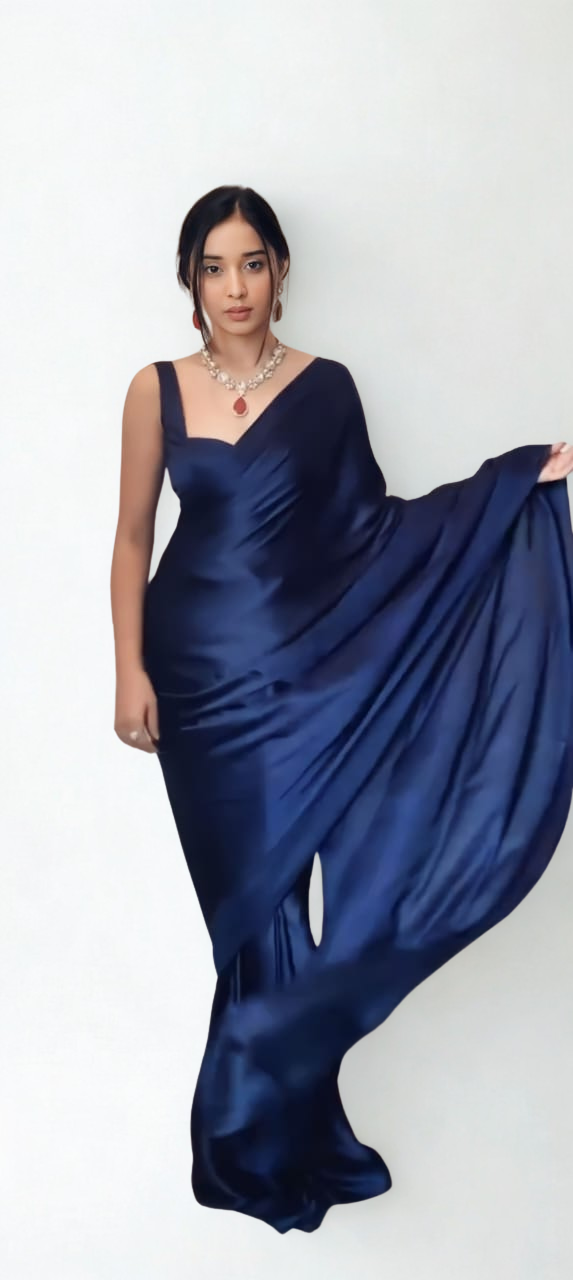 CLOVIRA Pure Satin Silk Ready-to-Wear Saree