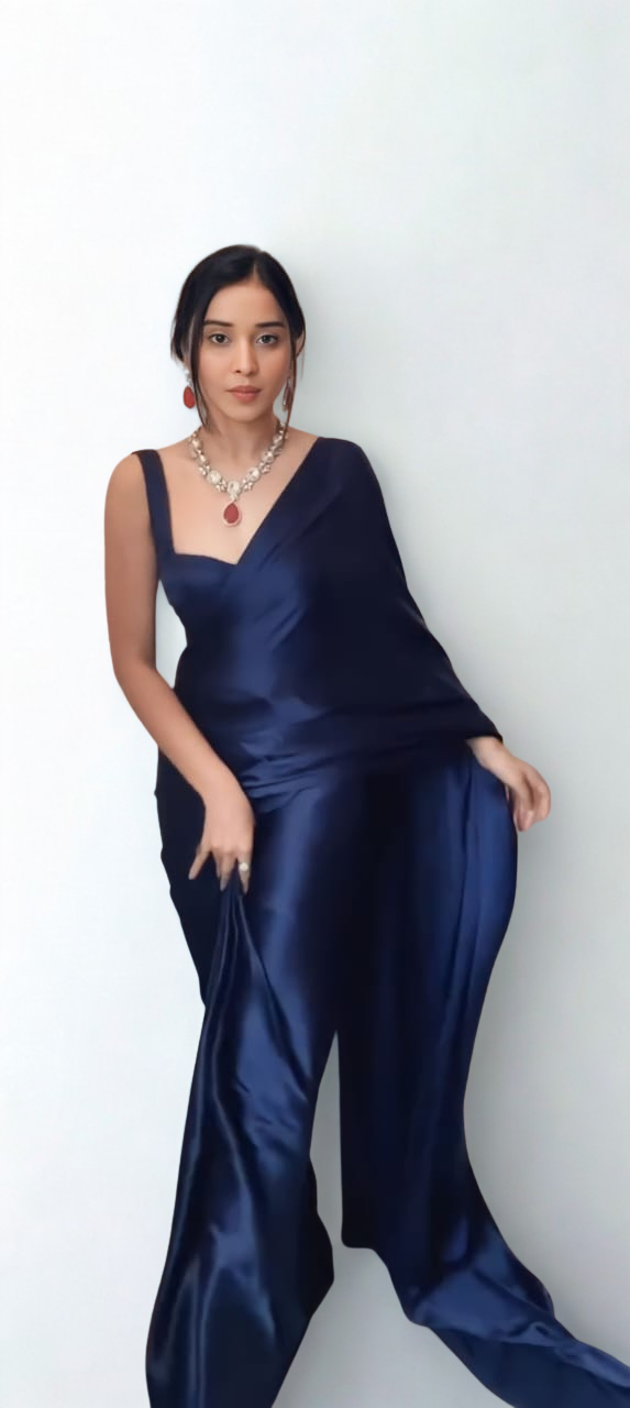 CLOVIRA Pure Satin Silk Ready-to-Wear Saree