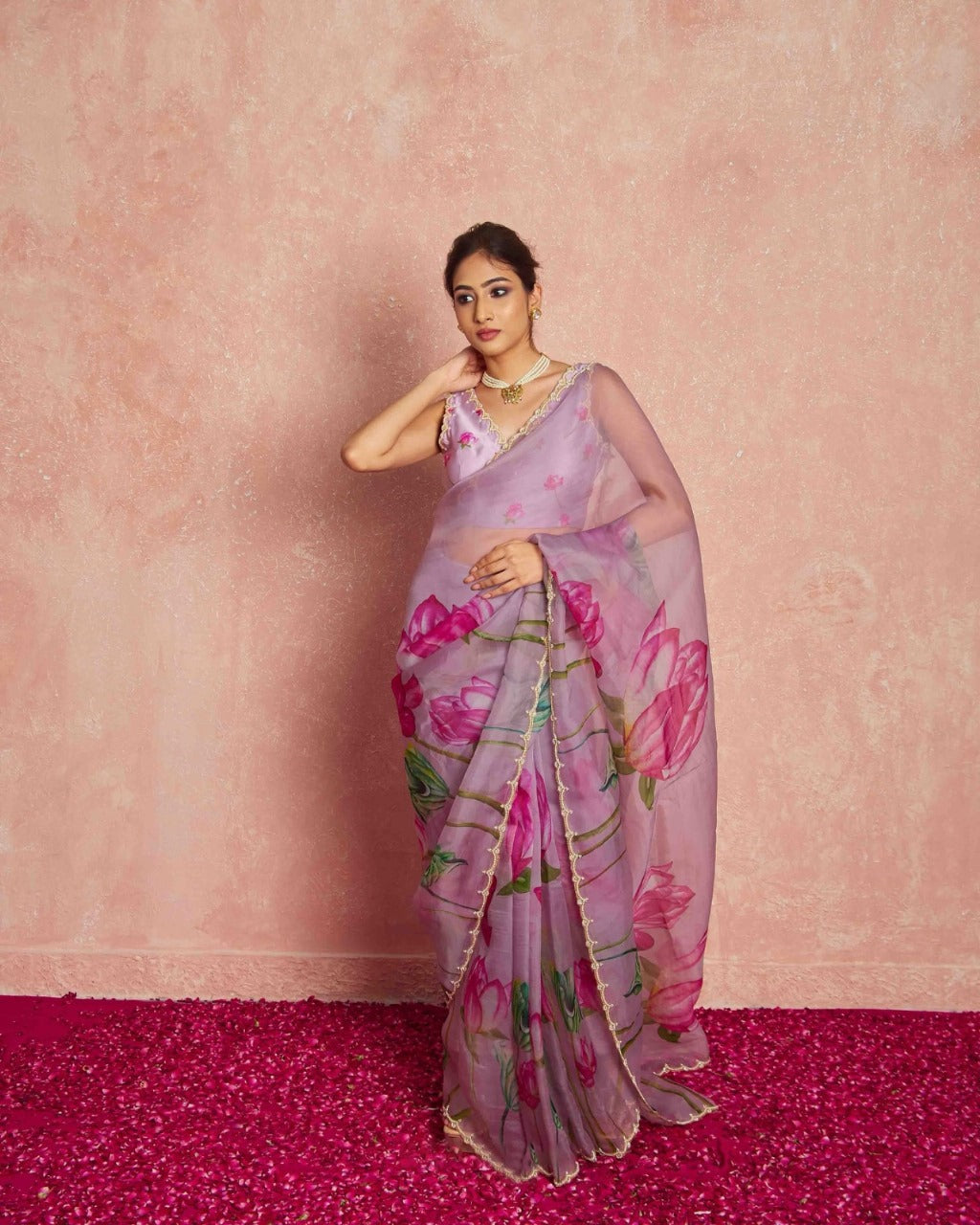 CLOVIRA 1-Minute Ready-to-Wear Tabby Organza Saree with Printed & Handwork Border | Luxurious Designer Collection
