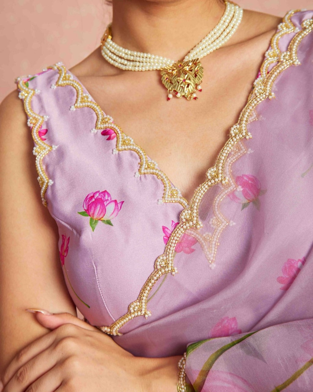 CLOVIRA 1-Minute Ready-to-Wear Tabby Organza Saree with Printed & Handwork Border | Luxurious Designer Collection