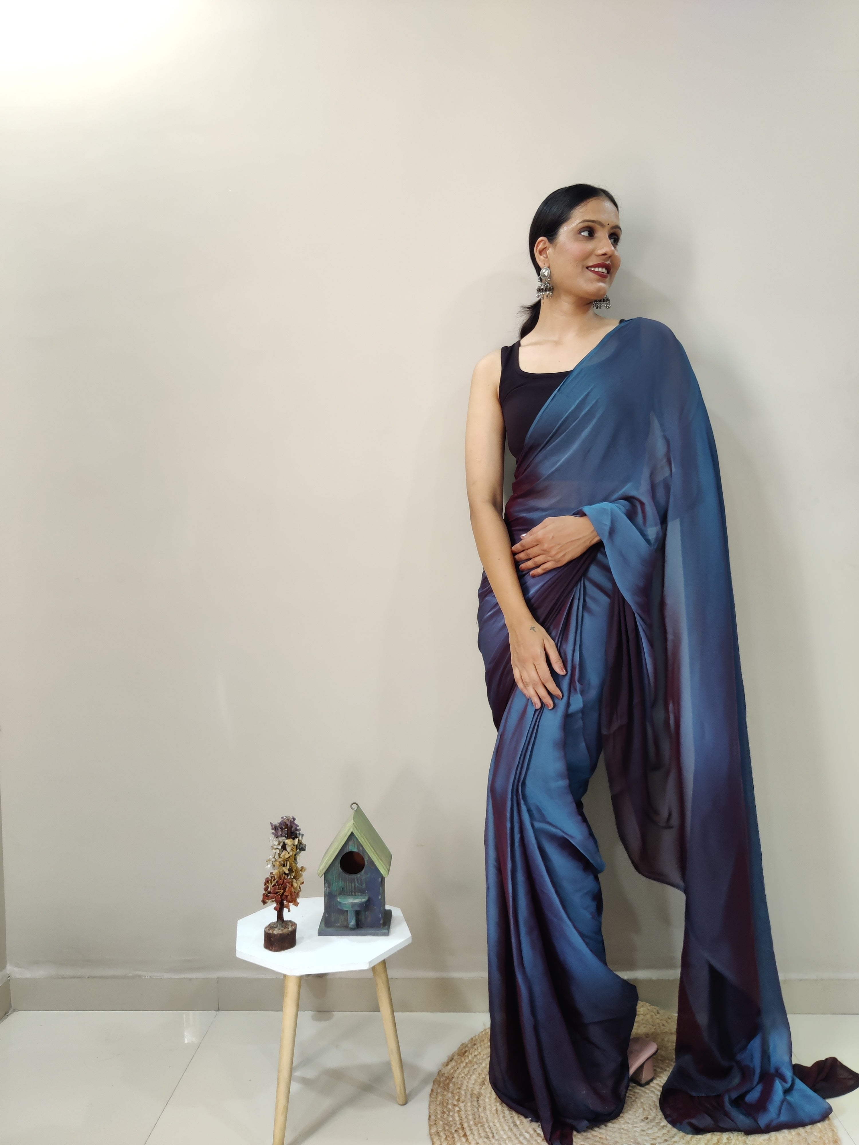 Magnificat 1-Minute Ready-To-Wear Multi-Colour Chiffon Silk Saree | Printed Design with Blouse Piece