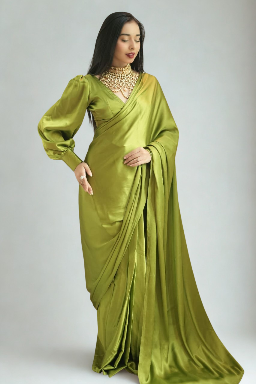CLOVIRA Pure Satin Silk Ready-to-Wear Saree