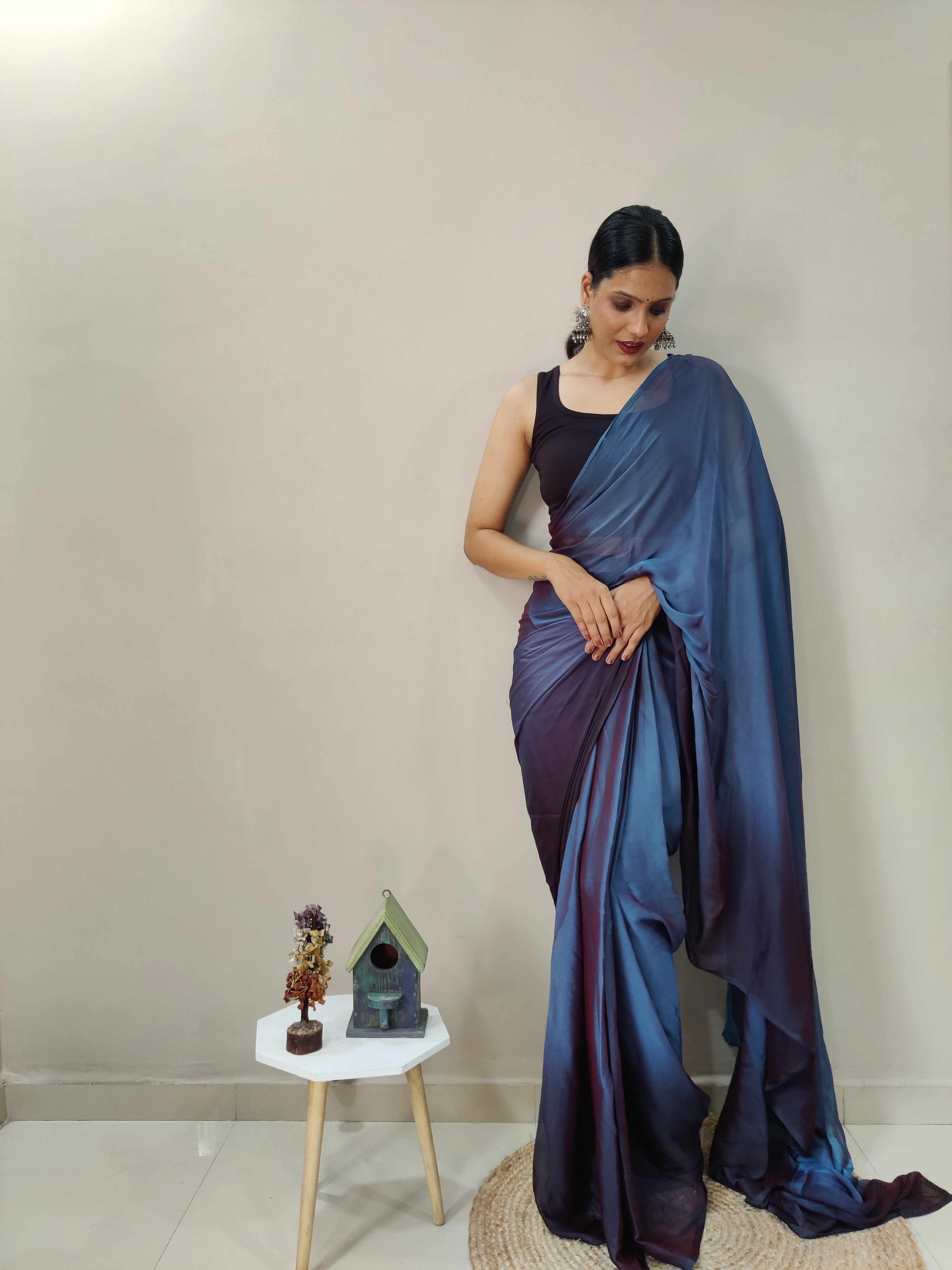 Magnificat 1-Minute Ready-To-Wear Multi-Colour Chiffon Silk Saree | Printed Design with Blouse Piece