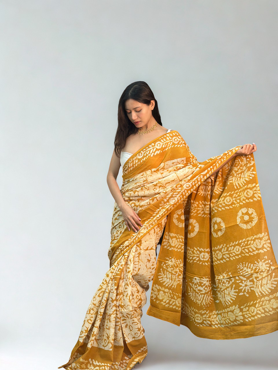 CLOVIRA Pure Soft Mul Cotton Silk Ready-to-Wear Saree with Pocket