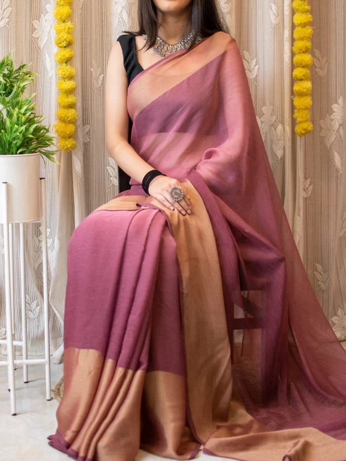 Magnificat 1-Minute Ready-To-Wear Chiffon Saree | Printed Design with Blouse Piece