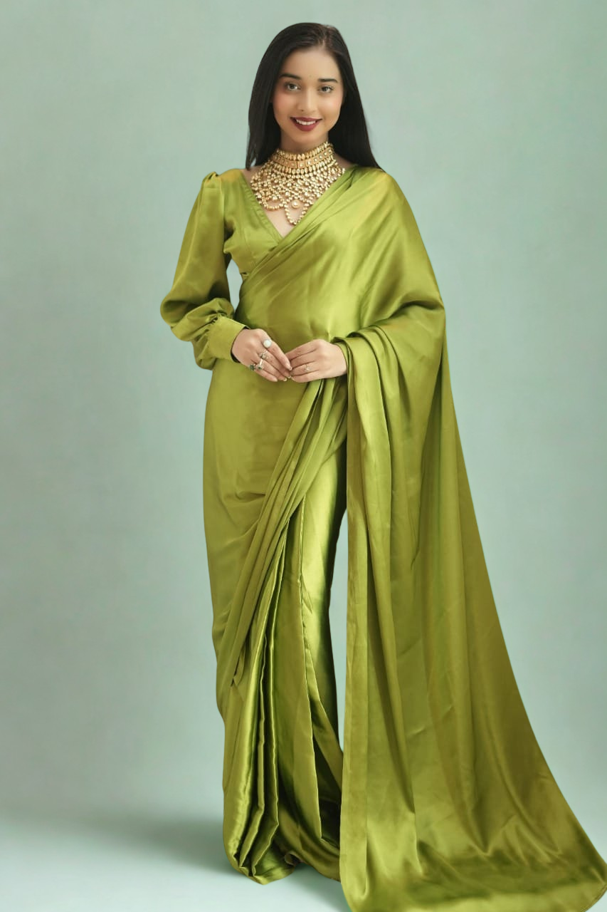 CLOVIRA Pure Satin Silk Ready-to-Wear Saree