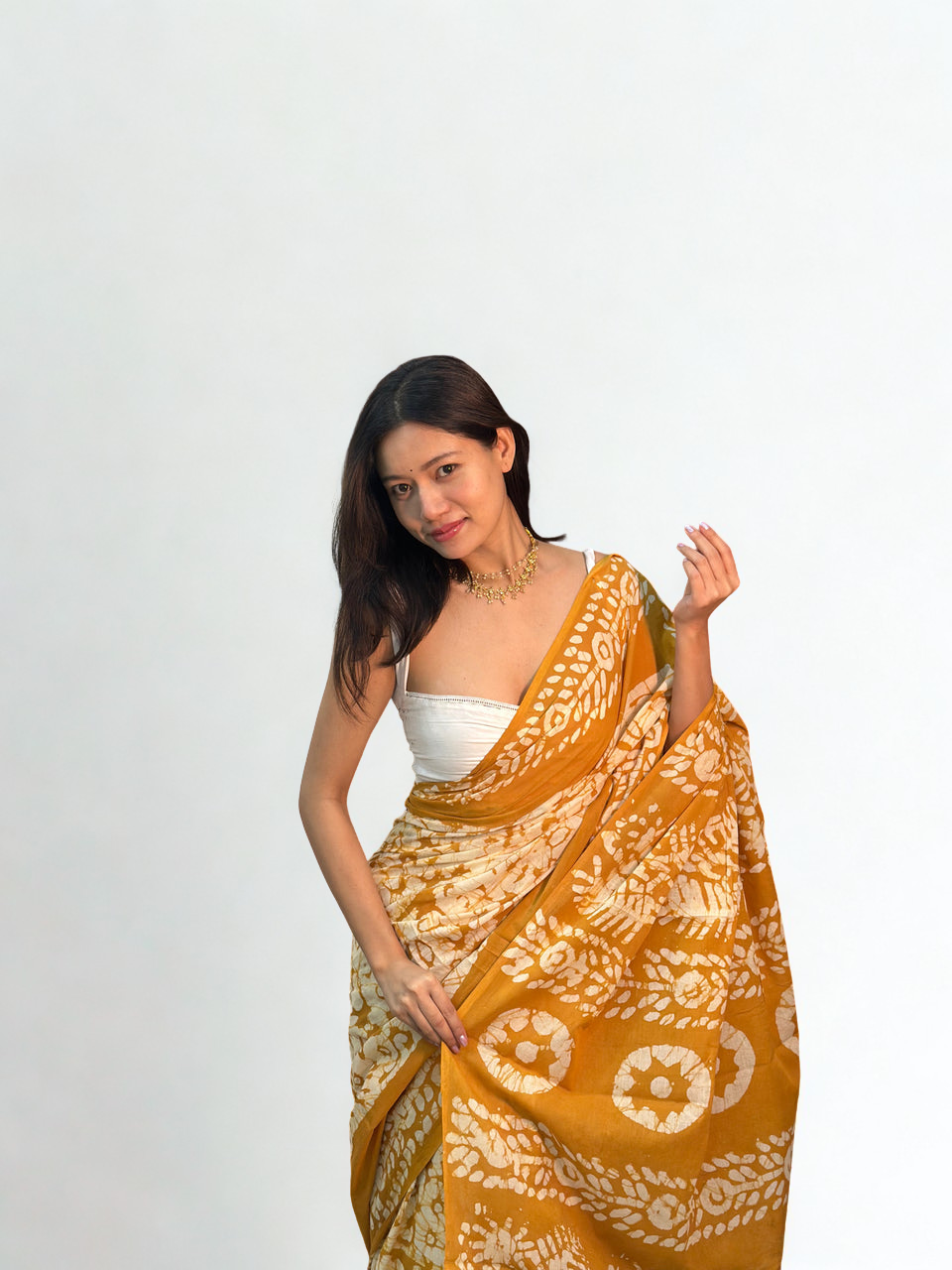 CLOVIRA Pure Soft Mul Cotton Silk Ready-to-Wear Saree with Pocket