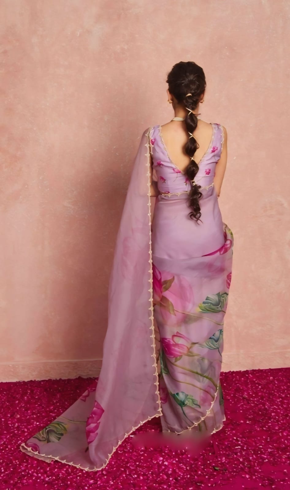 CLOVIRA 1-Minute Ready-to-Wear Tabby Organza Saree with Printed & Handwork Border | Luxurious Designer Collection