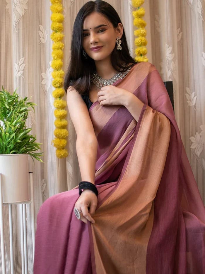 Magnificat 1-Minute Ready-To-Wear Chiffon Saree | Printed Design with Blouse Piece