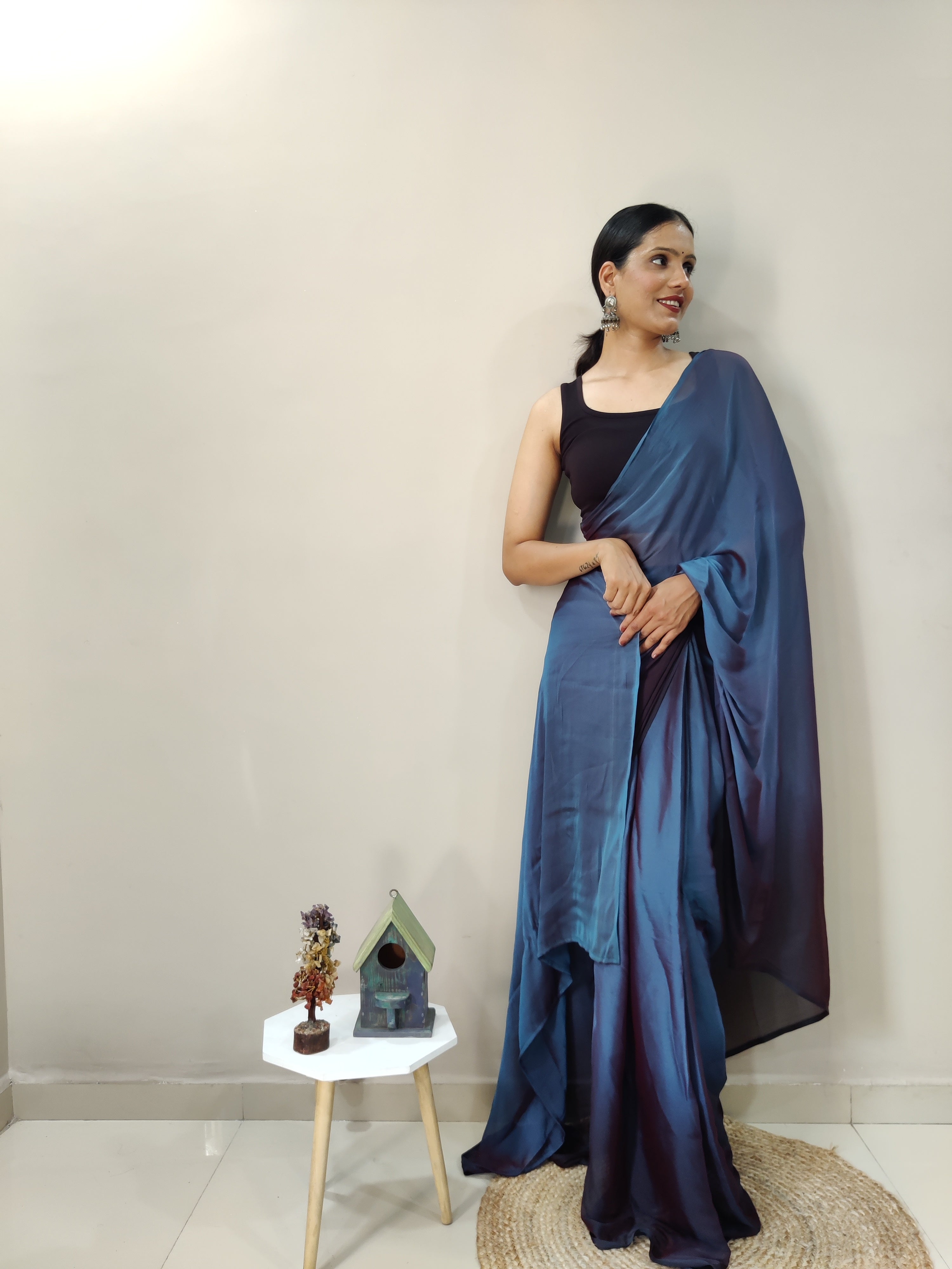Magnificat 1-Minute Ready-To-Wear Multi-Colour Chiffon Silk Saree | Printed Design with Blouse Piece