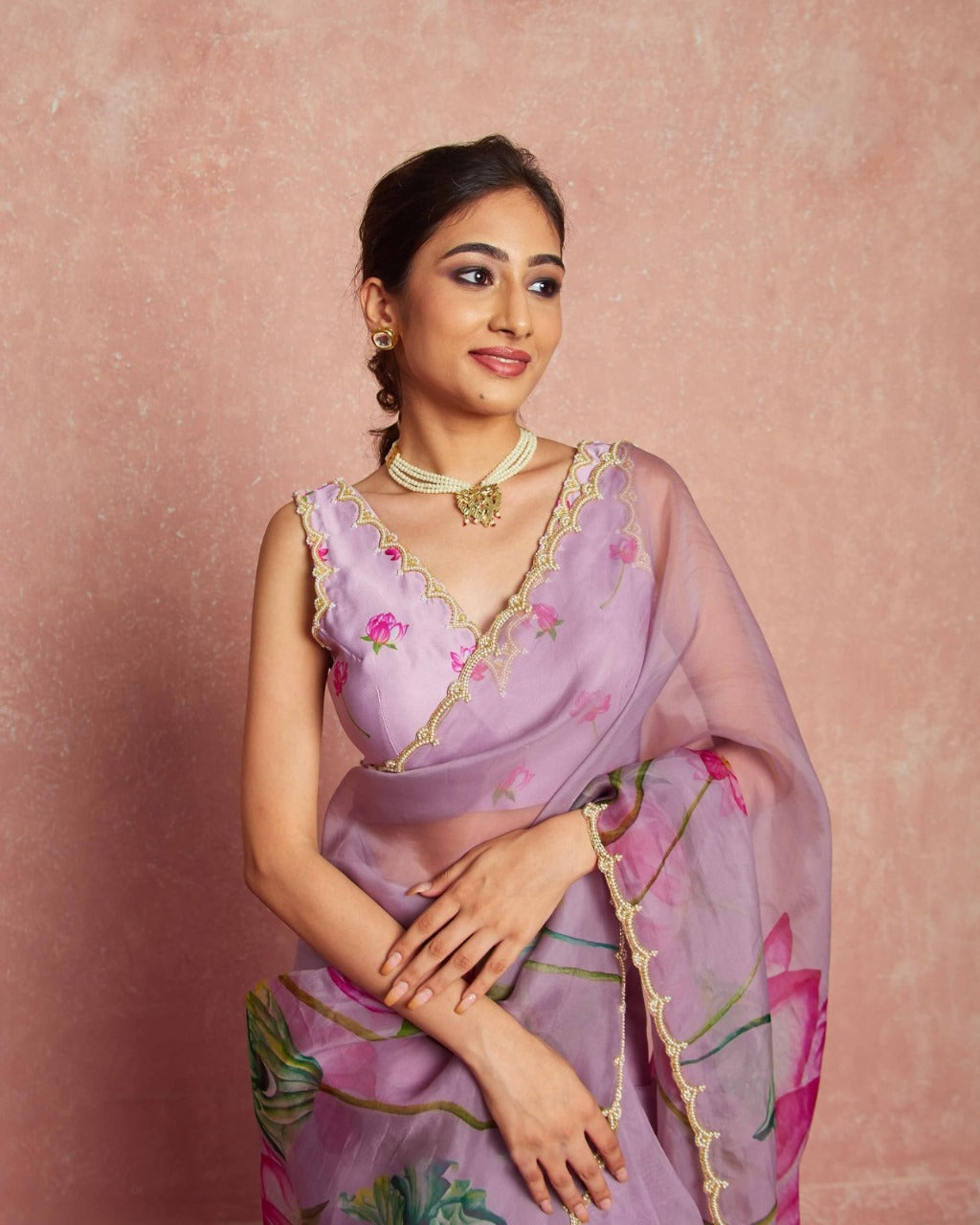 CLOVIRA 1-Minute Ready-to-Wear Tabby Organza Saree with Printed & Handwork Border | Luxurious Designer Collection