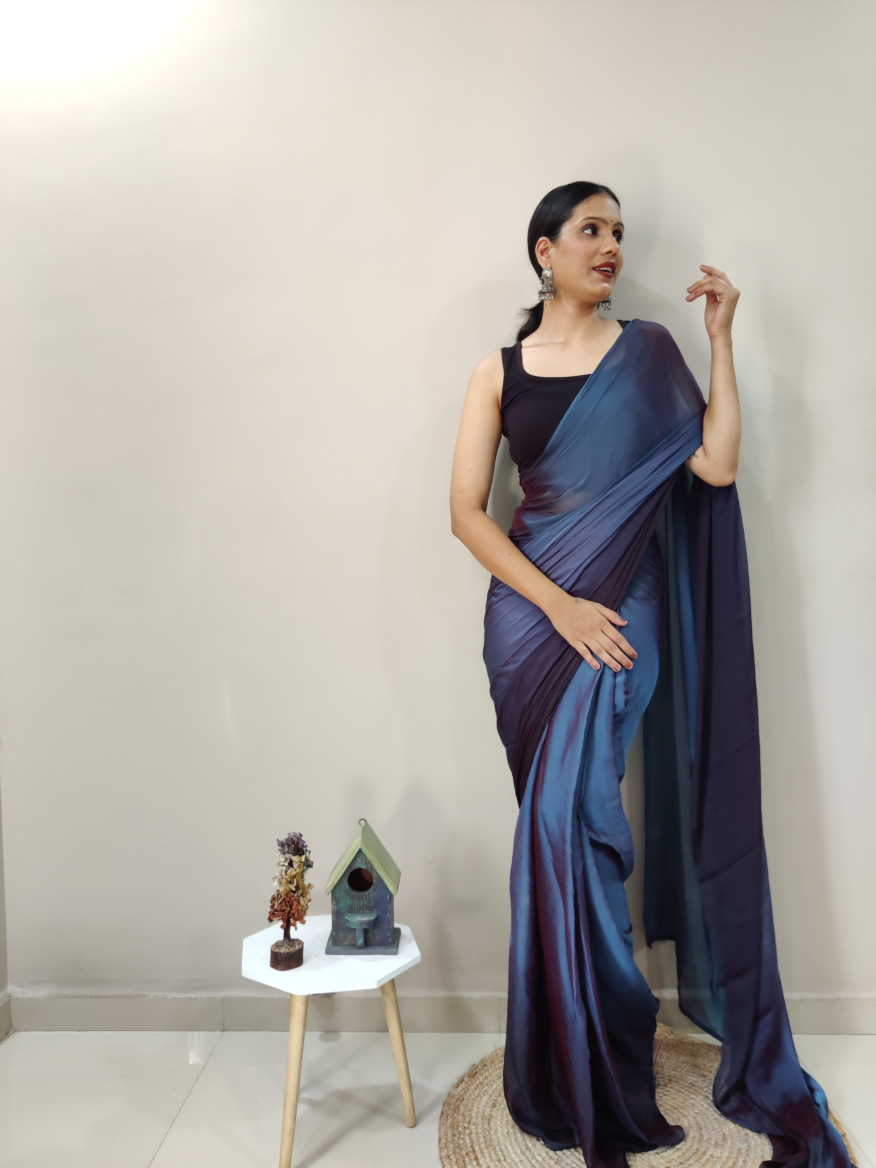 Magnificat 1-Minute Ready-To-Wear Multi-Colour Chiffon Silk Saree | Printed Design with Blouse Piece