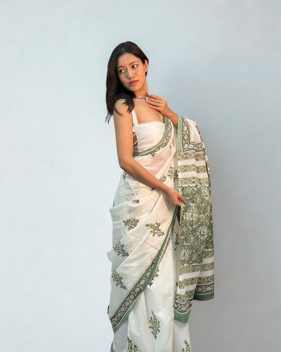 CLOVIRA Pure Soft Mul Cotton Silk Ready-to-Wear Saree with Pocket