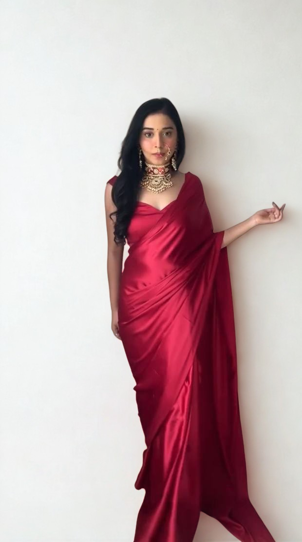 CLOVIRA Pure Satin Silk Ready-to-Wear Saree