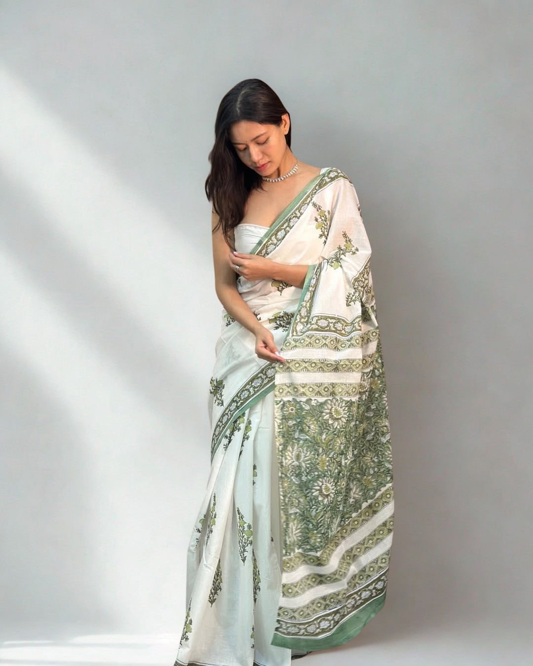 CLOVIRA Pure Soft Mul Cotton Silk Ready-to-Wear Saree with Pocket