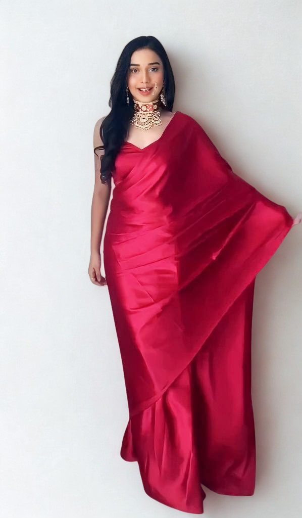 CLOVIRA Pure Satin Silk Ready-to-Wear Saree