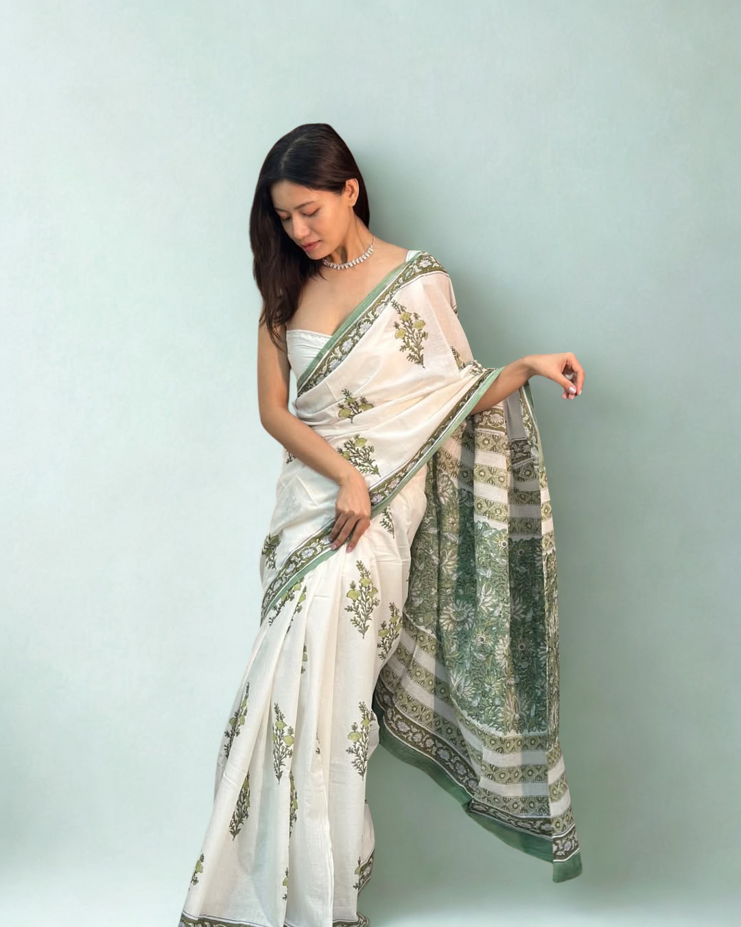 CLOVIRA Pure Soft Mul Cotton Silk Ready-to-Wear Saree with Pocket