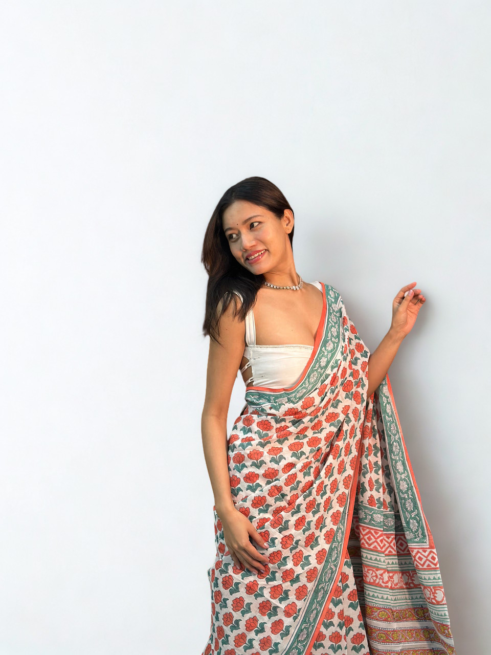 CLOVIRA Pure Soft Mul Cotton Silk Ready-to-Wear Saree with Pocket