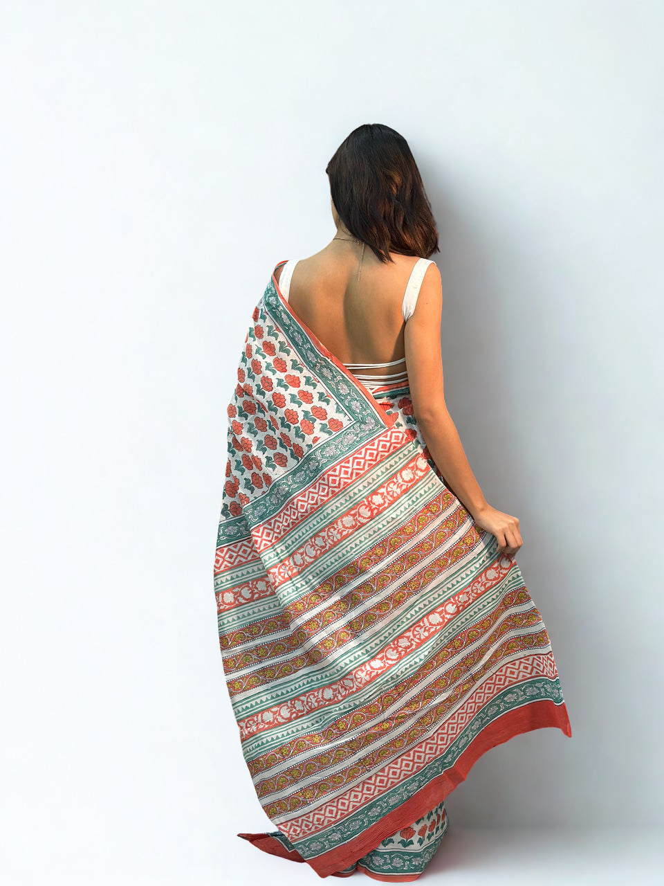 CLOVIRA Pure Soft Mul Cotton Silk Ready-to-Wear Saree with Pocket