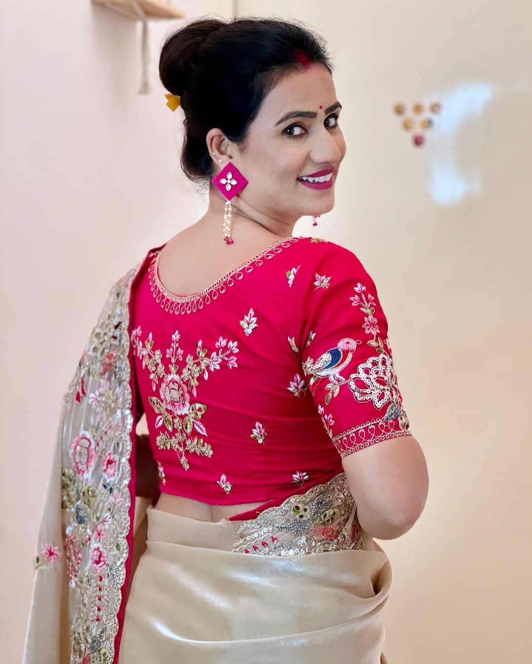 Designer Party Wear Jimichu Silk Saree with Multi, Sequence & Coding Embroidery, Cutwork Border & Blouse Piece