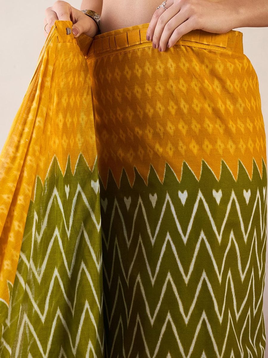 CLOVIRA Pure Soft Mul Cotton Silk Ready-to-Wear Saree with Pocket